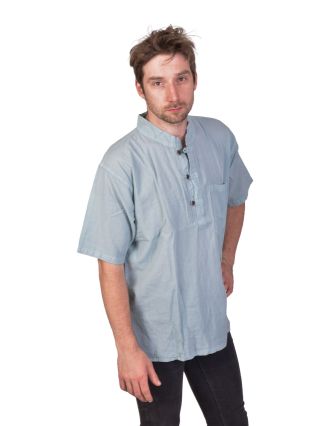 Pánská košile-kurta s krátkým rukávem a kapsičkou, světle blankytná