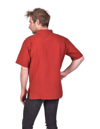 Pánská košile-kurta s krátkým rukávem a kapsičkou, červená