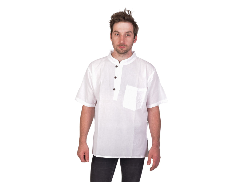 Pánská košile-kurta s krátkým rukávem a kapsičkou, bílá