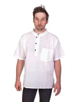 Pánská košile-kurta s krátkým rukávem a kapsičkou, bílá