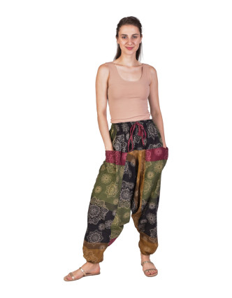 Unisex turecké kalhoty, barevné, Mandala potisk, kapsy, guma a sňůrka v pase