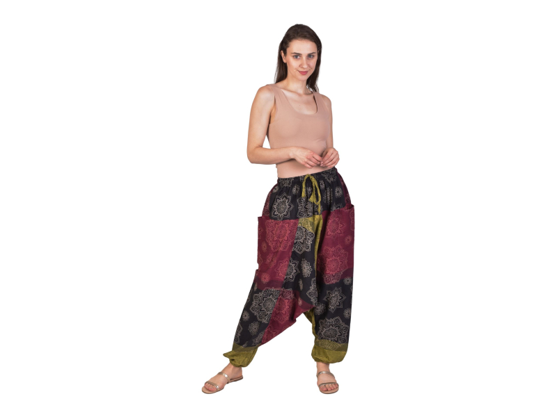 Unisex turecké kalhoty, barevné, Mandala potisk, kapsy, guma a sňůrka v pase