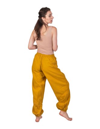 Unisex balonové kalhoty, medově žluté, kapsy, guma a sňůrka v pase