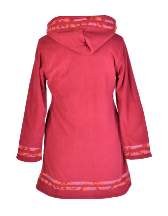 Vínový fleecový dámský kabátek s kapucí zapínaný na zip, Sun design, výšivka