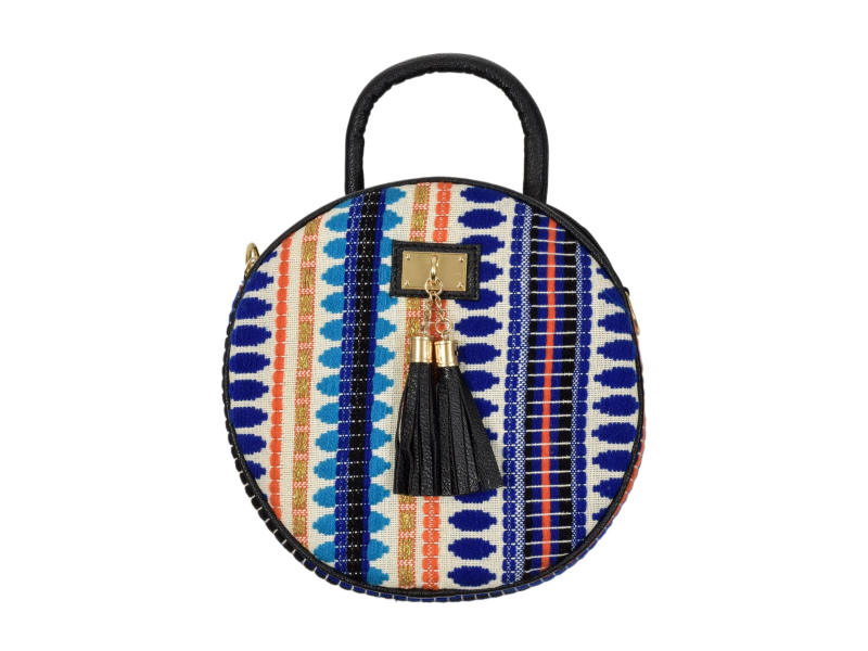 Kulatá kabelka, bavlněná, zapínání na zip, 2 malé kapsy, barevná, 22cm