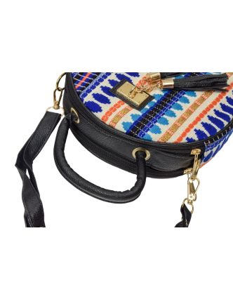 Kulatá kabelka, bavlněná, zapínání na zip, 2 malé kapsy, barevná, 22cm