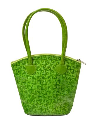 Kožená kabelka, zelená, ručně malovaná kůže, 24x22cm+14,5cm ucha