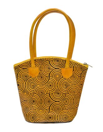 Kožená kabelka, žlutá, ručně malovaná kůže, 24x22cm+14,5cm ucha