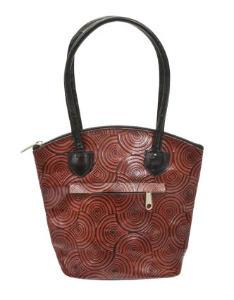 Kožená kabelka, černá, ručně malovaná kůže, 24x22cm+14,5cm ucha