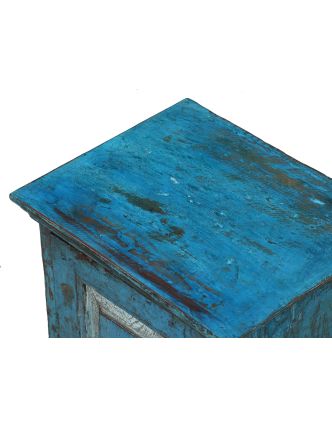 Skříňka z teakového dřeva, tyrkysová patina, 37x30x65cm