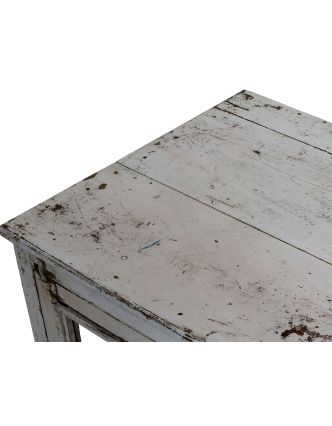 Prosklená skříňka z teakového dřeva, bílá patina, 57x55x102cm
