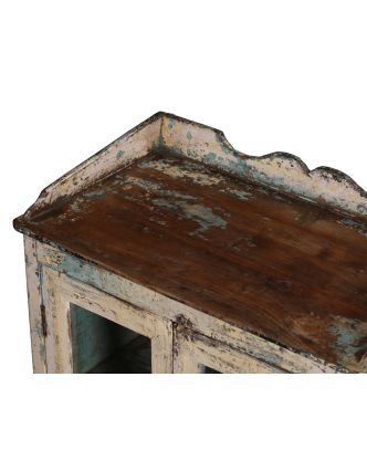 Prosklená skříňka z teakového dřeva, bílá patina, 71x39x93cm