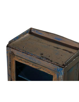 Prosklená skříňka z teakového dřeva, šedá patina, 53x31x95cm
