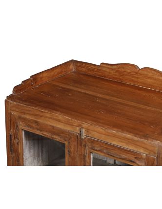 Prosklená skříň z teakového dřeva, uvnitř bílá, 62x38x85cm
