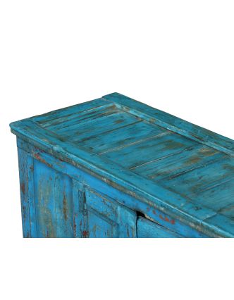 Starožitná skříň z teakového dřeva, tyrkysová patina, 114x44x103cm