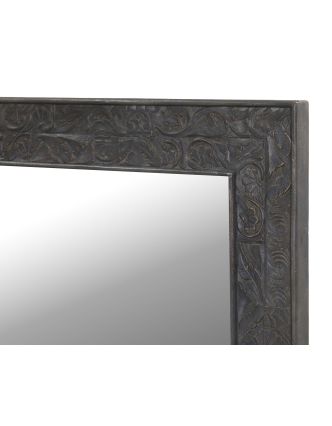 Zrcadlo v rámu z mangového dřeva, ruční řezby, šedá patina, 92x4x124cm