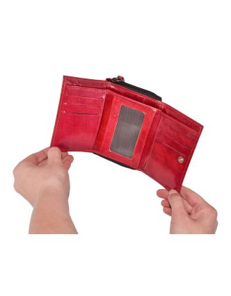 Peněženka, červená, hvězda, ručně malovaná kůže, zip 12x9cm