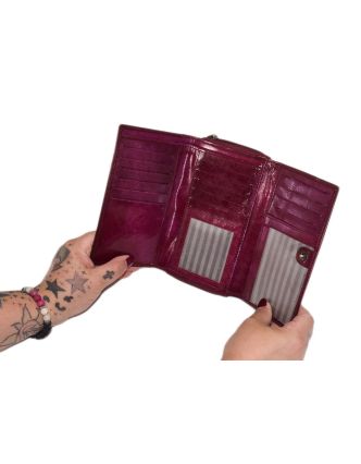 Peněženka zapínaná na zip, slon, malovaná kůže, vínová 17x10cm
