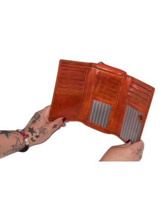 Peněženka zapínaná na zip, kytička, malovaná kůže, oranžová, 17x10cm