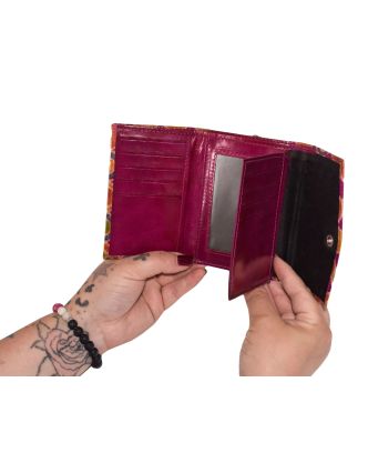 Peněženka barevná kolečka malovaná kůže, růžová, 12,5x19cm