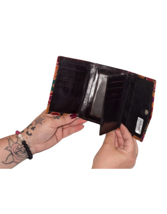 Peněženka barevná kolečka malovaná kůže, černá, 12,5x19cm