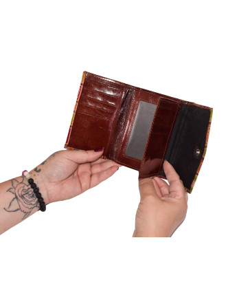 Peněženka barevné čtverečky, malovaná kůže, hnědá, 12,5x19cm