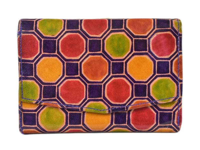 Peněženka barevné plástve, malovaná kůže, fialová, 12,5x19cm