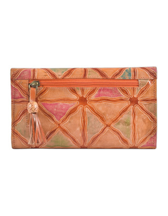 Peněženka, barevné obrazce, malovaná kůže, oranžová, 21,5x12cm