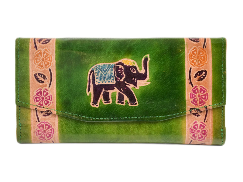 Peněženka, Slon malovaná kůže, zelená, 9,5x19,5cm