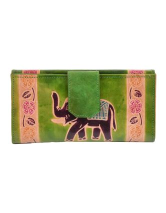 Peněženka, Slon malovaná kůže, zelená, 9,5x19,5cm