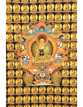 Thangka, 365 Buddhů, tmavě modrý brokát, 90x130cm