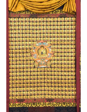 Thangka, 365 Buddhů, tmavě modrý brokát, 90x130cm
