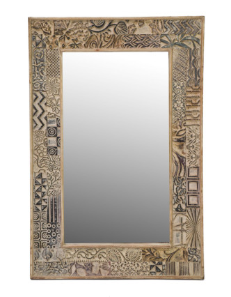 Zrcadlo v rámu z teakového dřeva zdobené starými raznicemi, 62x4x94cm