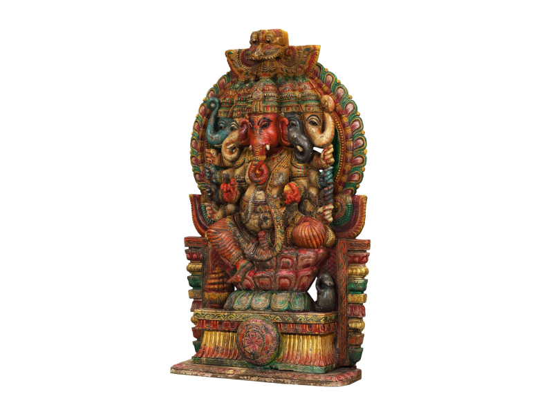 Ganéš, dřevěná ručně malovaná socha, 105x30x178cm