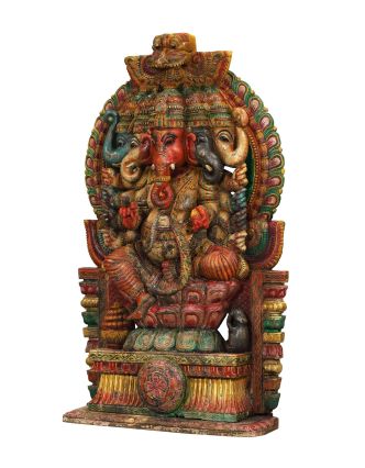 Ganéš, dřevěná ručně malovaná socha, 105x30x178cm