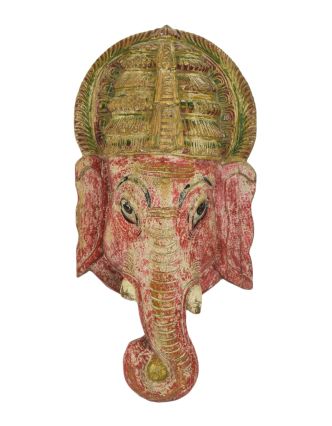 Ganéš, hlava, maska z teakového dřeva, antik, 30x16x60cm