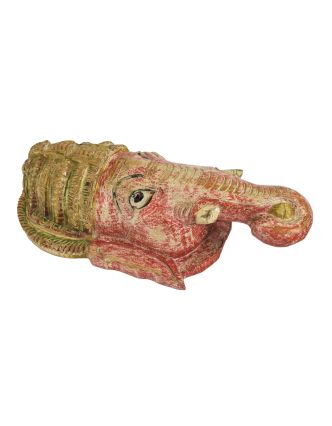Ganéš, hlava, maska z teakového dřeva, antik, 30x16x60cm