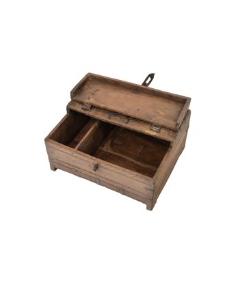 Starožitná dřevěná truhlička z teakového dřeva, 29x24x14cm