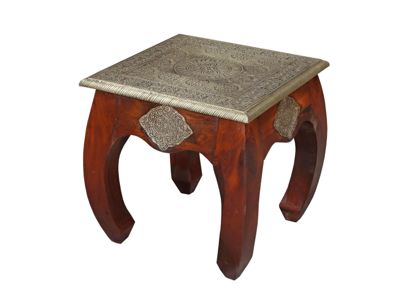 Konferenční stolek z palisandrového dřeva zdobený kováním, 38x38x38cm