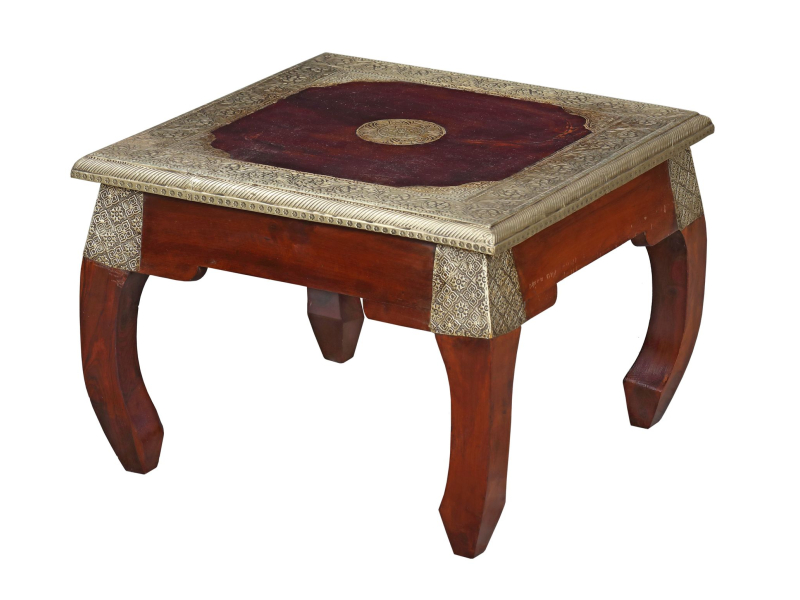 Konferenční stolek z palisandrového dřeva zdobený kováním, 54x54x39cm