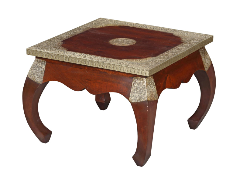 Konferenční stolek z palisandrového dřeva zdobený kováním, 61x61x45cm