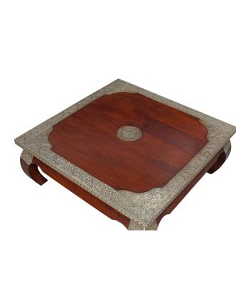 Konferenční stolek z palisandrového dřeva zdobený kováním, 80x80x30cm