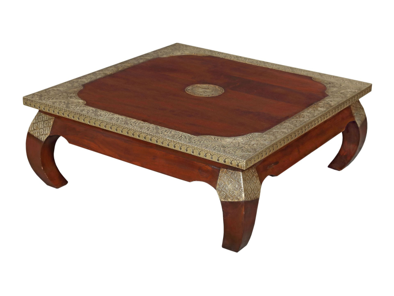 Konferenční stolek z palisandrového dřeva zdobený kováním, 80x80x30cm