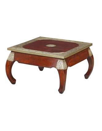 Konferenční stolek z palisandrového dřeva zdobený kováním, 77x77x46cm