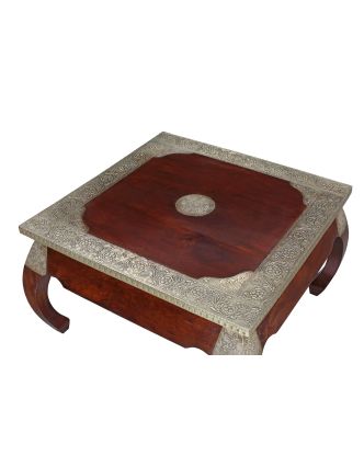 Konferenční stolek z palisandrového dřeva zdobený kováním, 77x77x46cm
