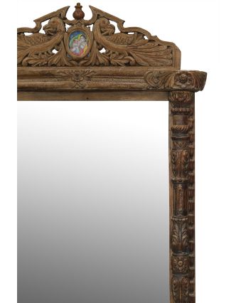 Zrcadlo ve starém rámu z teakového dřeva, ručně vyřezávaném, 100x14x177cm