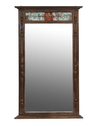 Zrcadlo ve starém rámu z teakového dřeva, ručně vyřezávaném, 108x9x180cm