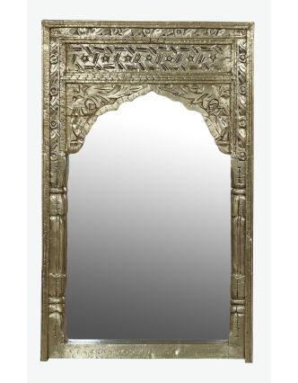 Zrcadlo ve rámu z mangového dřeva zdobeném mosazným kováním, 78x11x123cm