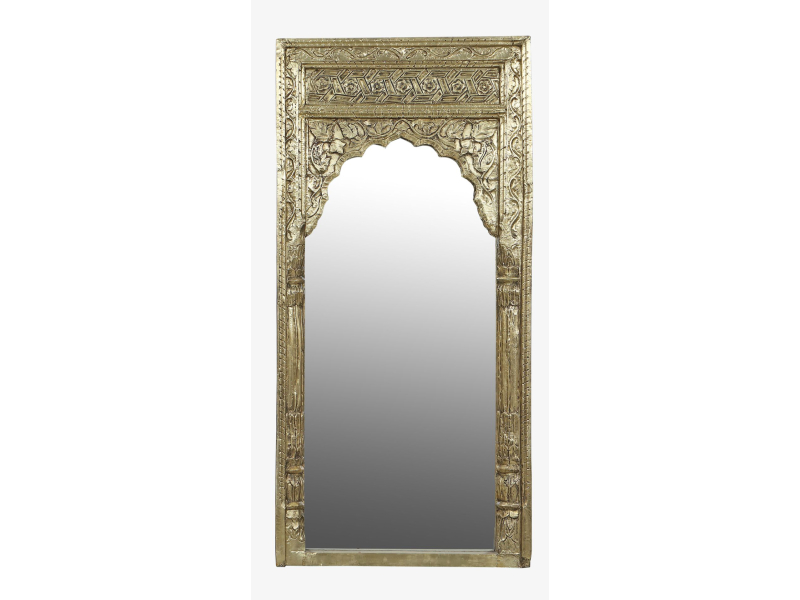 Zrcadlo ve rámu z mangového dřeva zdobeném mosazným kováním, 74x11x154cm