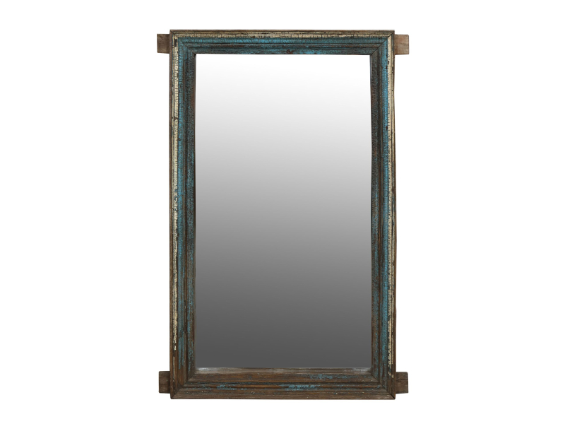Zrcadlo ve starém rámu z teakového dřeva, ručně vyřezávaném, 80x10x130cm
